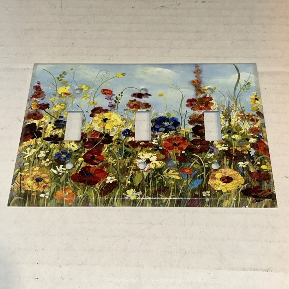 Metal Light Switch Cover Wildflower Theme Mulberry Made‎ In USA 3 Openings J6